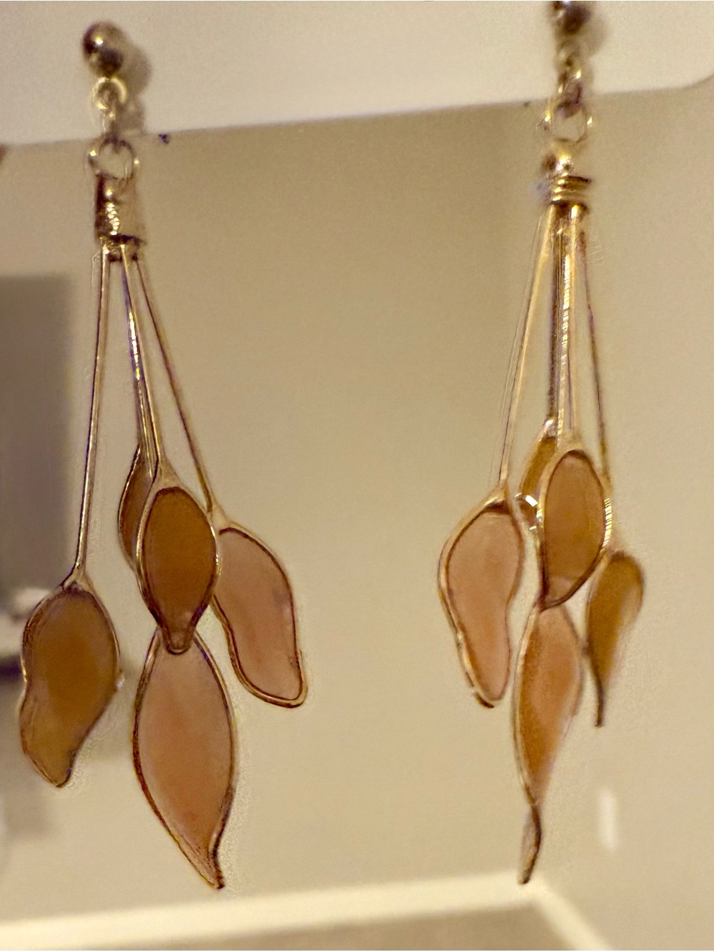 NEW Gold-Tone Beige Leaf Drop Earrings